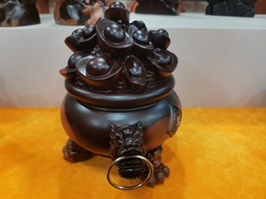 2024 chinois ébène bois sculpture sac d'argent recruter richesse et trésor bol ornements meubles de maison pour salon - Product Image 3