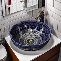 Lavabo en porcelaine de style traditionnel, lavabo de salle de bain en céramique violette de luxe, art de table, accessoire de salle de bain pour la maison