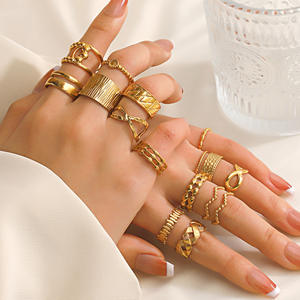 Anillo Abierto Geométrico de Acero Inoxidable con Incrustaciones, Estilo Europeo Americano, Popular, Chapado en Oro de 18k, Ancho y Femenino, para Venta al Por Mayor - Product Image 1