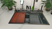 Robinet de cuisine moderne à poser sur le comptoir, mitigeur chaud/froid en acier inoxydable, évier rectangulaire multifonction avec affichage numérique et égouttoir
