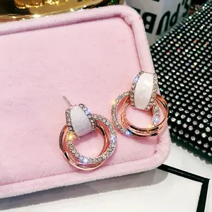 2020 china wholesale fashion women jewelry temperament hoop drop pave CZ diamond earring