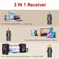 Kit de microphone sans fil 3-en-1 avec 2 micros, support portable, micro-cravate pour téléphone, caméra, studio, vlog, enregistrement vidéo et interview