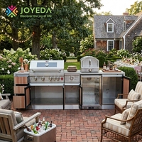 JOYEDA Usine Chinoise Barbecue au Charbon de Bois Extérieur Armoire de Cuisine Modulaire Fumoir BBQ 3-en-1 Évier et Robinet en Acier Inoxydable