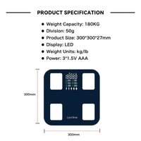 Pèse-personne intelligent sur mesure à écran extra-large avec 4 électrodes, fonctionnalités pour application et application mobile, capacité 180 kg/50 g