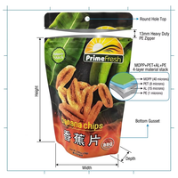 Sachet d'emballage personnalisé en gros pour chips de banane de qualité alimentaire, résistant à l'humidité, doublé d'aluminium, refermable avec fermeture éclair, pochette verticale pour snacks