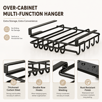 Support de rangement multifonctionnel pour armoire de cuisine en acier au carbone avec crochets doubles pour tasses, serviettes et ustensiles