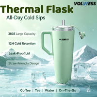 2 Thermos de voyage isolés sous vide en acier inoxydable sans BPA, étanches, avec manchon en silicone, isolation thermique de 12 à 24 heures
