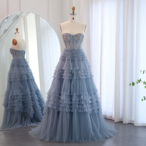 Robes de soirée élégantes bleues à col cœur pour femmes, robes de bal, robes de mariée, robes de soirée de luxe pour événements spéciaux à Dubaï SF088 - Product Image 6