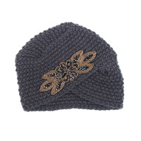 Bandeau tricoté indien avec strass pour femmes, bonnet tricoté, Turban, Crochet, couvre-chef bohème