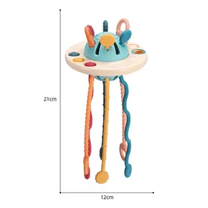 Montessori Pop Textur String Sensorische Aktivität Baby Beißring UFO Silikon Pulling Toy