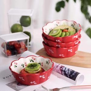 Bol en céramique cerise, bol à salade en porcelaine, bol à fruits, dessert, collation, plats <span class=keywords><strong>japonais</strong></span>, riz, nouilles, vaisselle, plat, fleur, outils de cuisine, pots - Product Image 2