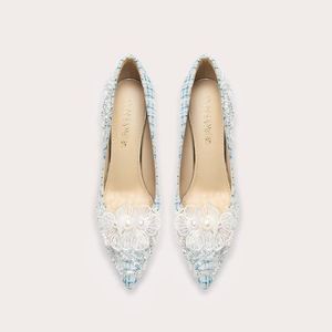 Zapatos de Novia de Cristal de Alta Calidad con Tacón de Aguja, Decoración de Perlas y Diamantes de Imitación, Cierre Deslizante, para Todas las Temporadas - Product Image 3