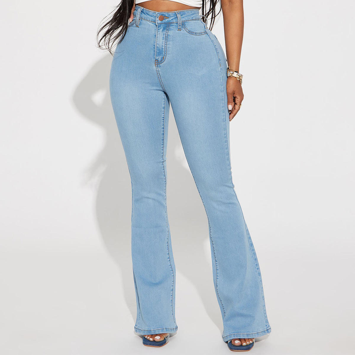 Shop Our Women's High Waist Elastic Skinny Jeans in Sky Blue