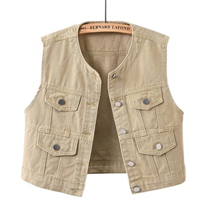 Wholesale Custom Women's Denim Vest Chic Round Neck <strong>Cropped</strong> Jean Vest Sleeveless Jacket Slim Fit Casual Denim Top - Product Image 2