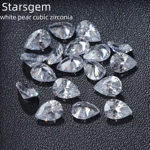 starsgem loose good quality white color 3*4mm~15*20mm pear shape cubic zirconia stones for sale