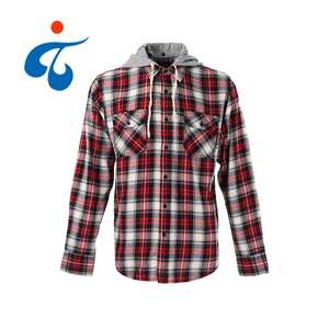 Custom Logo Wholesale <strong>Checked</strong> Hooded 100% Cotton Long Sleeve Casual Men Plaid <strong>Hoodie</strong> Flannel <strong>Shirt</strong> - Product Image 2
