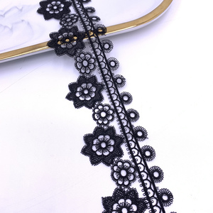 Encaje Decorativo Francés Negro de Lujo Personalizado al por Mayor, Encaje Guipur Bordado con Flores, Encaje de Colores Mezclados - Product Image 4