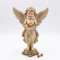 Statuette d'ange vintage en résine tenant un bol, sculpture décorative beige et or pour la maison, cadeau de fêtes