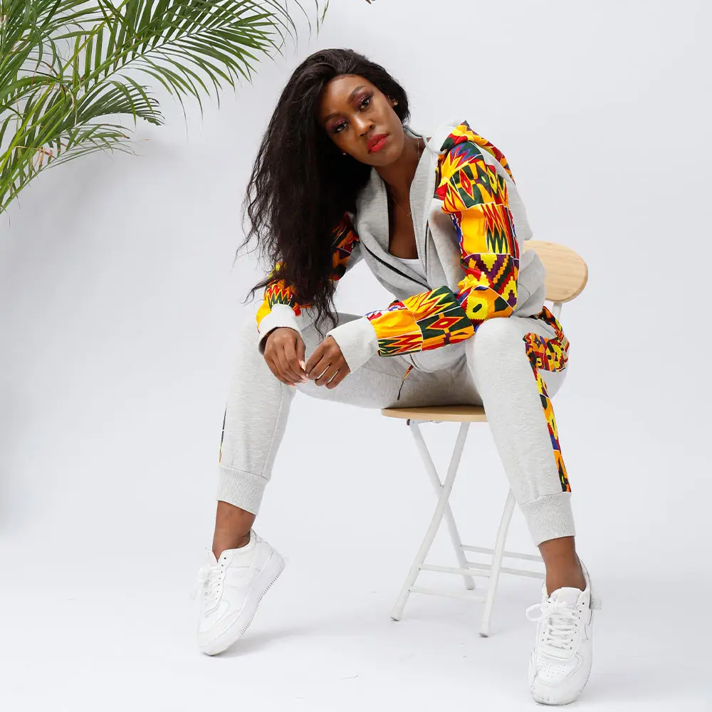 Hot Sell African clothing women's hoodie print tops and pants with wax two pieces women sweatshirt set