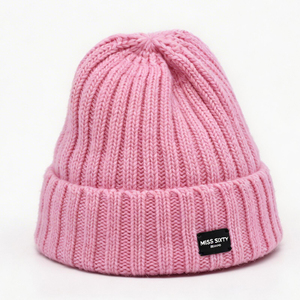 Pink Ribbed Knit Beanie-<b>Warm</b> Soft Common Travel Autumn Winter <b>Hat</b> for Unisex Custom Logo Puff Image Character Wholesale - Product Image 3