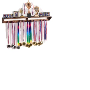 Estante de madera para guardar medallas, montado en la pared, de dos niveles, para exhibir premios y medallas - Product Image 1