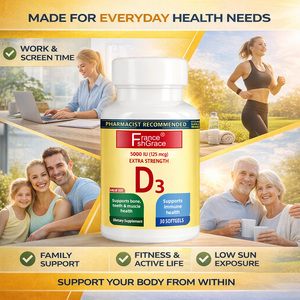 Fabricant en marque blanche de suppléments de Vitamine D3 5000 UI 125 mcg pour la santé des os, des dents et des muscles – Gélules molles de Vitamine D - Product Image 3