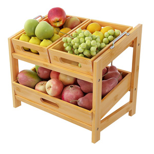 Bamboo Double Layer Storage Rack 2 Tier Fruit <b>Vegetable</b> Organizer Living Room Kitchen <b>Stand</b> - Product Image 1