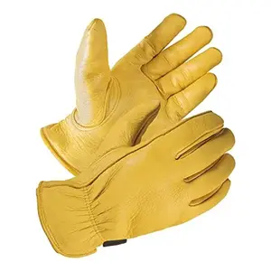 customized yellow short deerskin leather high low temperature water resistance camping riding motorbike driver hand gloves
