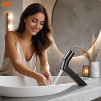 Robinet de lavabo commercial moderne en laiton, mitigeur chaud/froid monotrou pour projets hôteliers et d'appartements