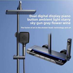 Ensemble de douche thermostatique intelligent LED pour salle de bain, design moderne en laiton poli, touches de piano, jet de pluie - Product Image 2