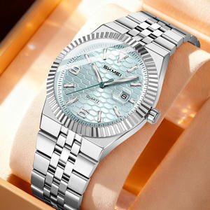 Reloj de pulsera para hombre, de lujo, sencillo, de acero inoxidable, con esfera de vidrio texturizado tipo panal de abeja de 40 mm, resistente al agua, con fecha grande y movimiento de cuarzo - Product Image 1