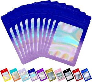 Y Y 100 Pack Gravure Printed Gradient Holographic Mylar Resealable Bags Zipper Clear Window Ecofriendly Recyclable Packaging Pou - Product Image 3