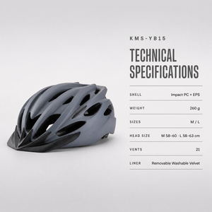 Casque de VTT pour adulte KMS-YB15, en PC+EPS moulé, 260g, 21 aérations, tailles M/L, casque de cyclisme sur route, doublure lavable - Product Image 3