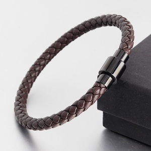Braided PU <b>Leather</b> Charm <b>Bracelet</b> with 316L Stainless Steel Magnetic Clasp for Men | Trendy Stylish Durable Wristband - Product Image 3