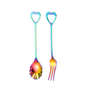 Juego de tenedor y cuchara de acero inoxidable 304, utensilios creativos para postre, café, pastel, fruta, juego de regalo - Product Image 5