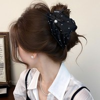 Pince à cheveux vintage triangulaire en forme de coquille à pois perlés de style français pour femme, en PC, semi-fait main, accessoire d'été pour chignon