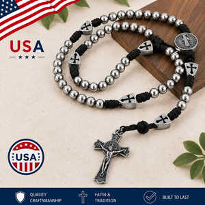 Collar Religioso de Perlas de Rosario de Paracord Resistente con Colgante de Cruz de San Benito para Hombres Católicos, Regalos para la Iglesia - Product Image 6