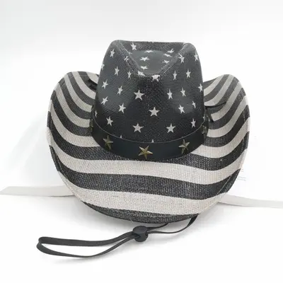 Vente en gros de chapeau de cowboy en papier, chapeau de paille enroulable, sombrero mexicain, chapeau fedora plat à large bord, drapeau américain