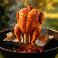 Soporte para asador de pollo Soporte para latas de pollo y cerveza entero de acero inoxidable con soporte para 4 pinchos Soporte extraíble