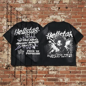 Hell Star Vintage Washed Short Sleeve T <b>Shirt</b> Unisex Oversized 380g 100% Cotton Knitted Watermark Printed Hip Hop Anti-Pilling - Product Image 6