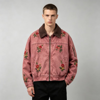 Blouson Bomber Homme Personnalisé à Col Montant Brodé, Style Vintage Délavé, Patchwork, Vêtement de Travail, Manteau Streetwear