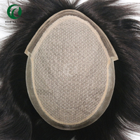 Perruques de 6 pouces en cheveux humains indiens lisses, durables, pour hommes, avec dessus en soie, filet diamant central, dentelle française, système de remplacement capillaire