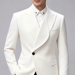 เสื้อเบลเซอร์สีขาวหรูหราสำหรับผู้ชายปี 2026 ปกแบบ Shawl Lapel ทรงเข้ารูป ดีไซน์แบบไขว้ไม่สมมาตร เหมาะสำหรับงานแต่งงาน งานพรอม งานเลี้ยงอาหารค่ำ ไซส์ใหญ่พิเศษ - Product Image 1