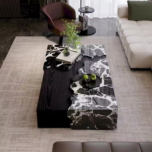 Centro de mesa de centro Rectangular negro de madera de mármol de lujo moderno para 2 cajones sala de estar hogar diseño de muebles multifunción - Product Image 2
