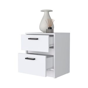 Mesita de noche de 2 cajones de madera maciza blanca DB, diseño minimalista antiguo europeo moderno, carga inalámbrica ensamblada para uso en apartamentos - Product Image 5