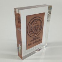 Bloc acrylique transparent solide avec plaque métallique gravée, plaque commémorative personnalisée, trophée souvenir