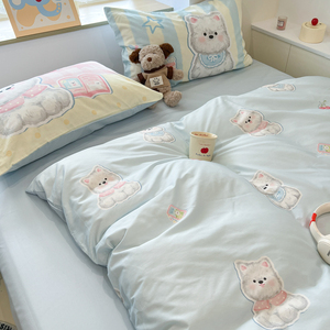 Set di Quattro Pezzi di Biancheria da Letto in Cotone a Fibra Lunga con Ricamo di Peonie, Lenzuola, <span class=keywords><strong>Federe</strong></span>, Set Copripiumino - Product Image 6