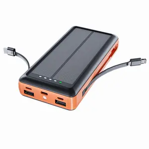 Bank daya surya 20W PD pengisian daya Cepat baterai besar 20000mAh baru pabrik dengan 2 kabel bawaan