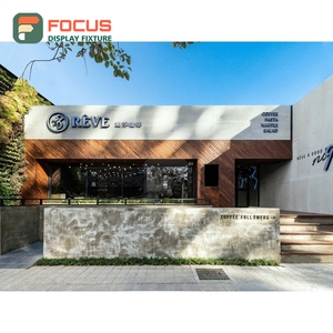 Boutique Coffee Merchandise Display Rack Wood Grain Finish Brand Logo Header Cafe <b>Shelf</b> Display Rack - Product Image 2