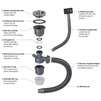 Accessoire d'évier : Siphon simple en plastique chromé moderne, installation facile, anti-blocage, gain de place